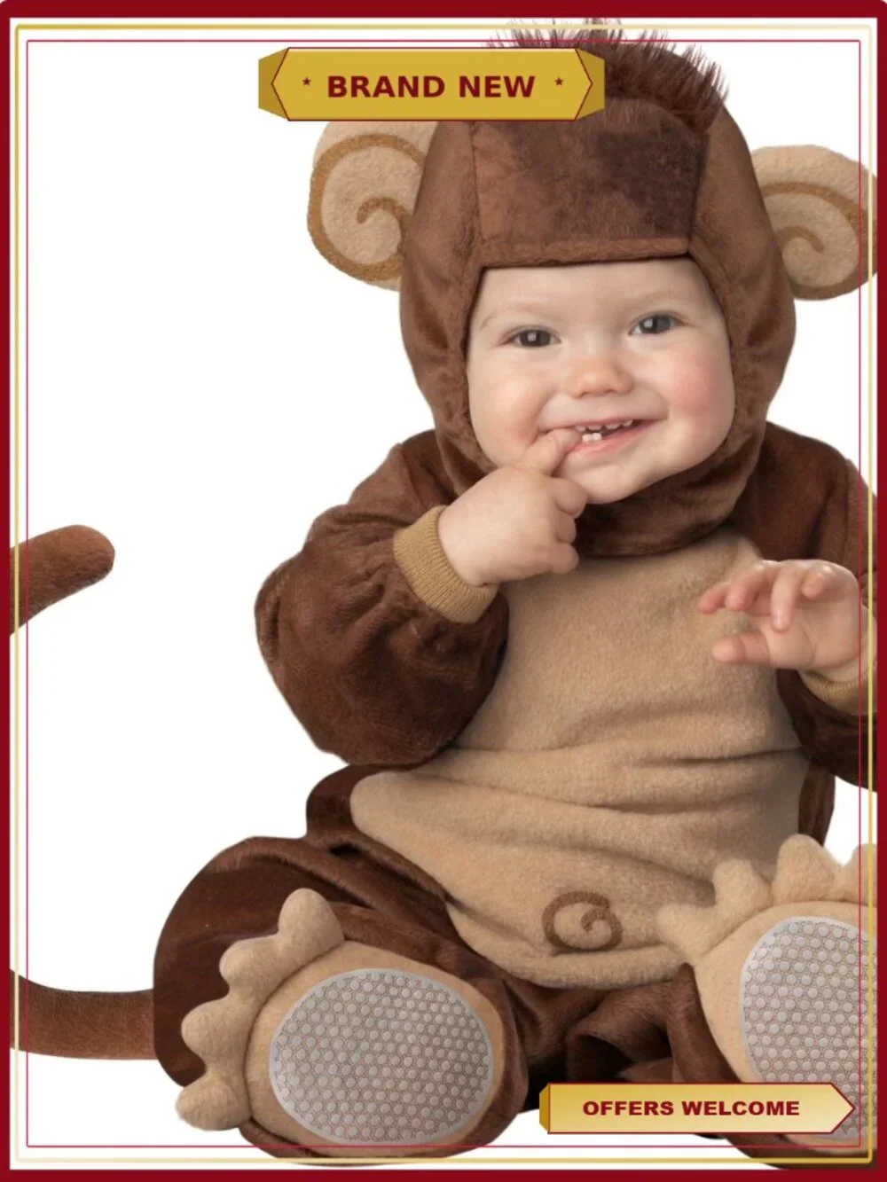 Infant Monkey Halloween Costume 12-18M Zippered Bodysuit Booties